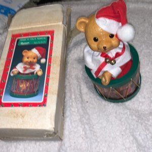 Teddy in drum musical Christmas musical decorations Santa holiday vintage 80s